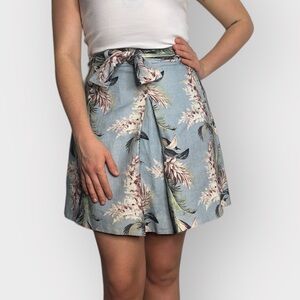 Zimmermann Designer, Linen, Floral, Pleated Mini Skirt